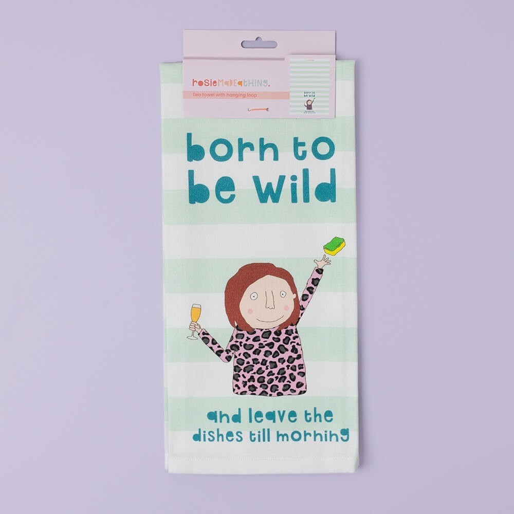 Fun Tea Towel Born Wild Save Dishes Morning - Rosie Made a Thing Gift Cotton