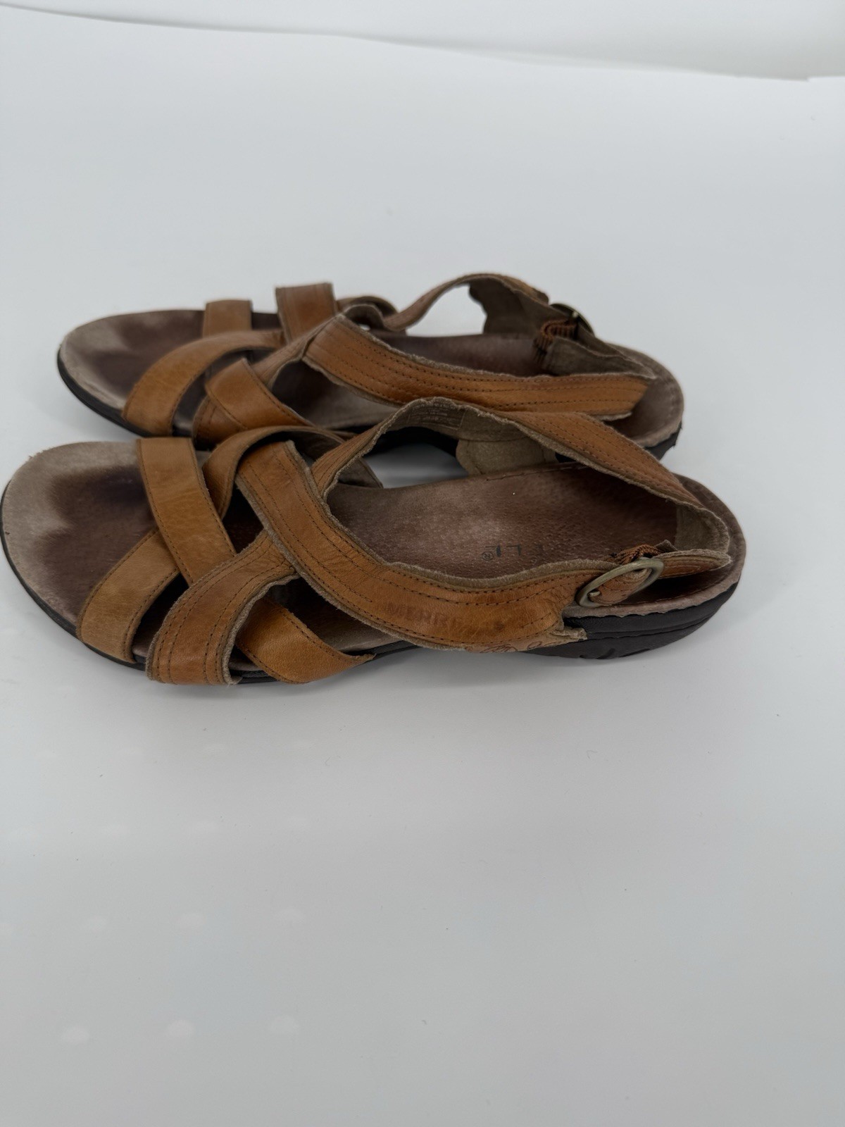 Sandali Merrell donna taglia 8 fagotto pelle marrone cinturino slingback