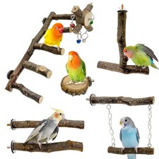 Natural Wood Bird Ladder Perch 6Pcs Parrot Stand Branches Climbing Chewing St...