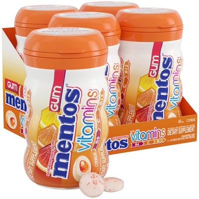 Mentos Gum with Vitamins, Sugar Free Chewing 45 Count (Pack of 4), Citrus