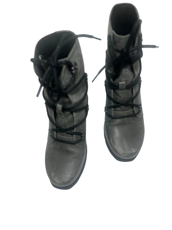 Botas SOREL Joan Of Arctic Wedge III couro cinza desgastado impermeável tamanho 7.5 - Imagem 3 de 4