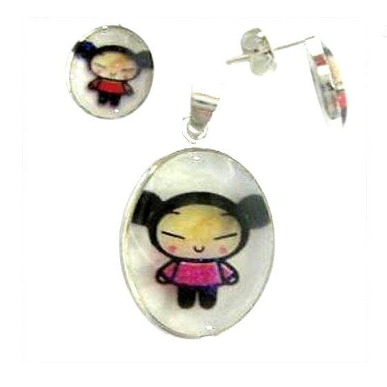 Bijoux enfant Pucca parure pendentif haut de gamme en argent fin et résine