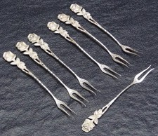 7 tlg. Set 800 Silber Bowle Käse Cocktail Früchte Pieker Gabel Hildesheimer Rose