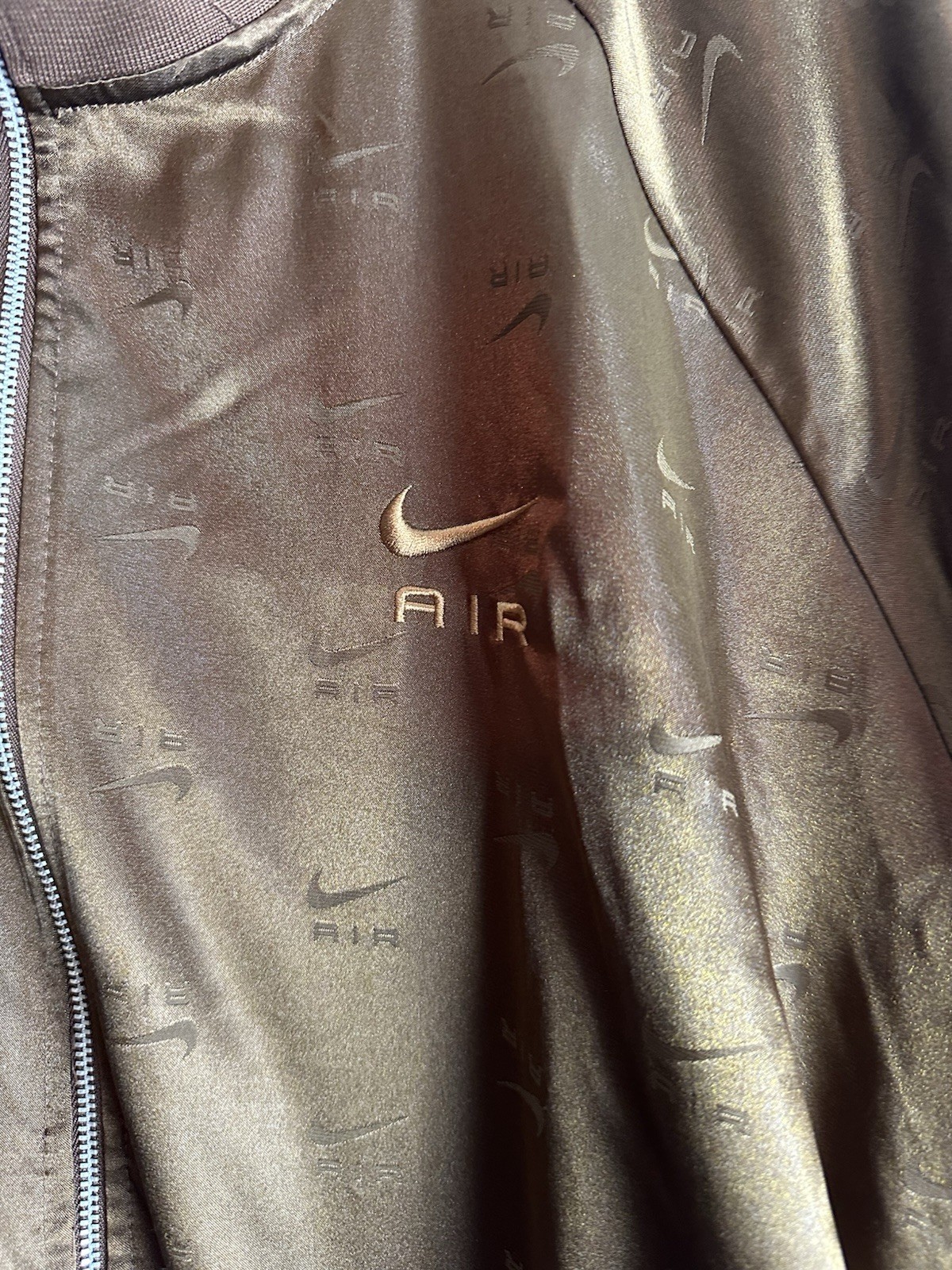 Nike Air Women’s Satin Jacquard Bomber Jacket – Brown Bronze – Size 2X image 4