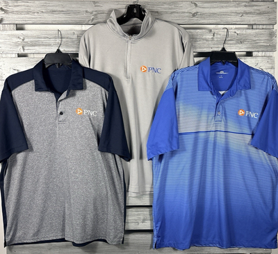 #ad PNC Bank Shirt Mens L Striped Polo Short Sleeve Work Uniform Employee Lot 3 $22.49