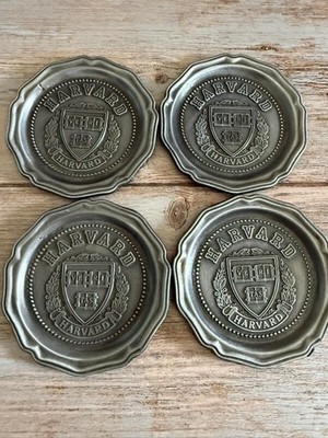 Vintage HARVARD UNIVERSITY ''VERITAS'' SET OF 4 METAL COASTERS