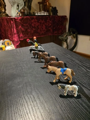 Lot Of 8 Vintage 1974 Geobra Playmobil Horse Pony Toy Assorted Colors 2 Riders