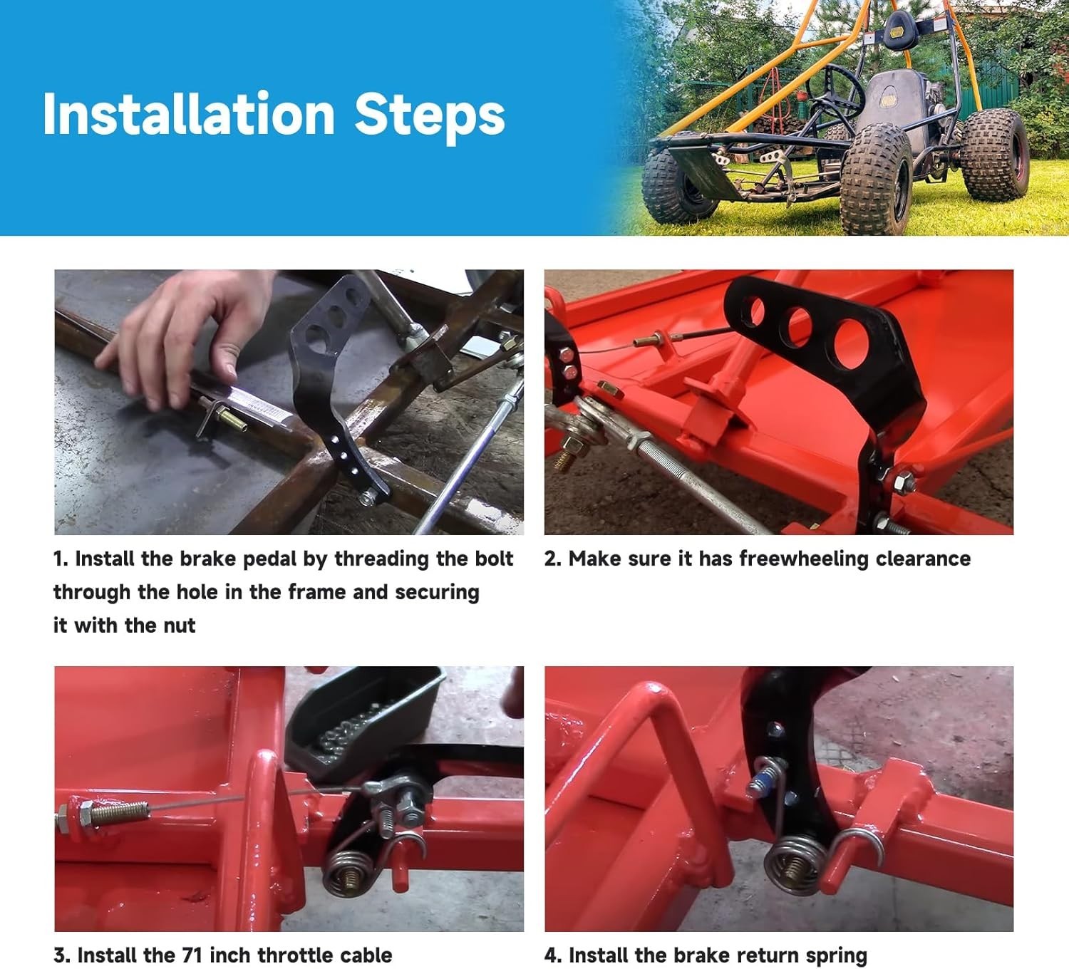 Heavy Duty Go Kart Gas Brake Pedals with Throttle Cable Kit Compatible with Most