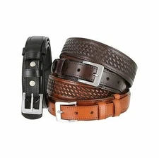 Genuine Full Grain Leather Basketweave Engraved Western Ranger Belt Taper to 1"
