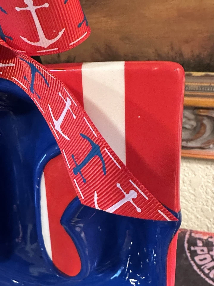 Cuenco de inmersión para pastel de barro-con esparcidor-náutico-ancla-patriótico-cerámica-plato para servir-lindo Foto 3 de 4