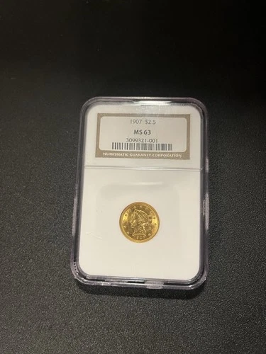 1907 $2.50 Quarter Eagle Gold Coin NGC MS 63 Philadelphia