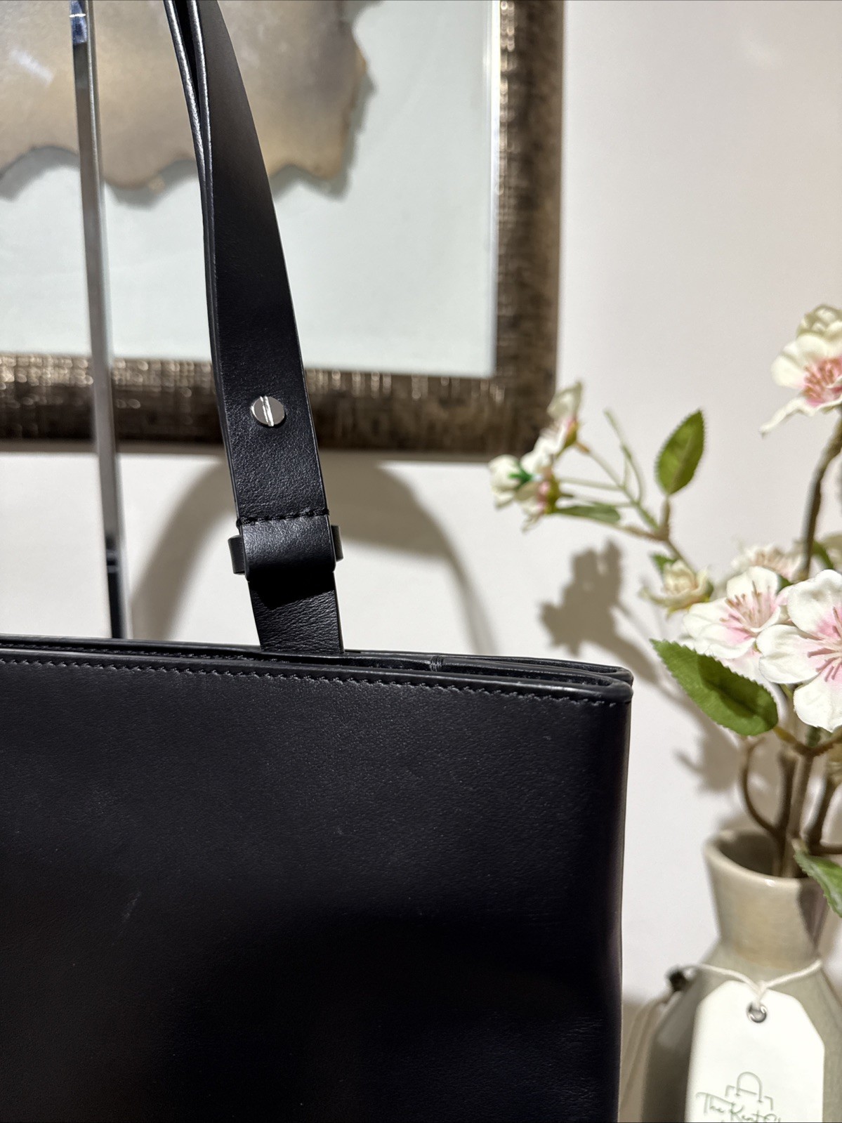 COS Authentic Large Tote Bag Black Folded Leather Laptop Work Bag image 7