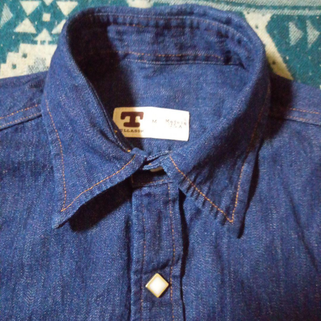Vintage TELLASON Denim Shirt Size М Men Cotton USED Indigo-Blue 