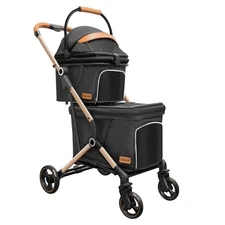 Double Dog Stroller for Small Dogs - 4 Wheels Medium Dog Jogger Stroller Deta...