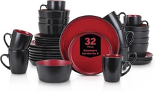 Albie Stoneware 32 Piece Dinnerware Set, Plates and Bowls Sets, Dish Set for 8, 
