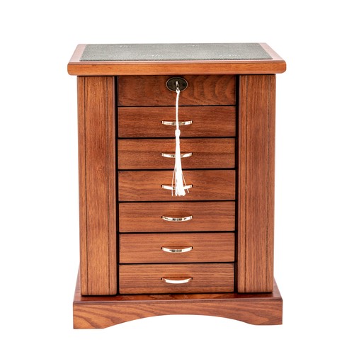 Schmuckkästchen Holz große Ordnungsbox mit Spiegel Safe Schloss und Schlüssel 7 Schichten - Bild 21 von 24