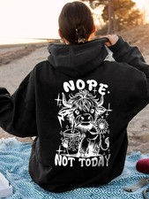 Women'S Casual Polyester Hoodie with Cartoon Cow Double-Sided Print, Hooded