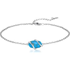 S925 Sterling Silver Ankle Chain With Turquoise Stone For Women Gift