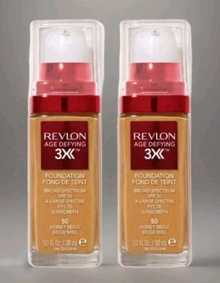 2 PACK Revlon Age Defying 3X 50 Honey Beige Foundation Makeup 1 oz ea SPF 20 NEW