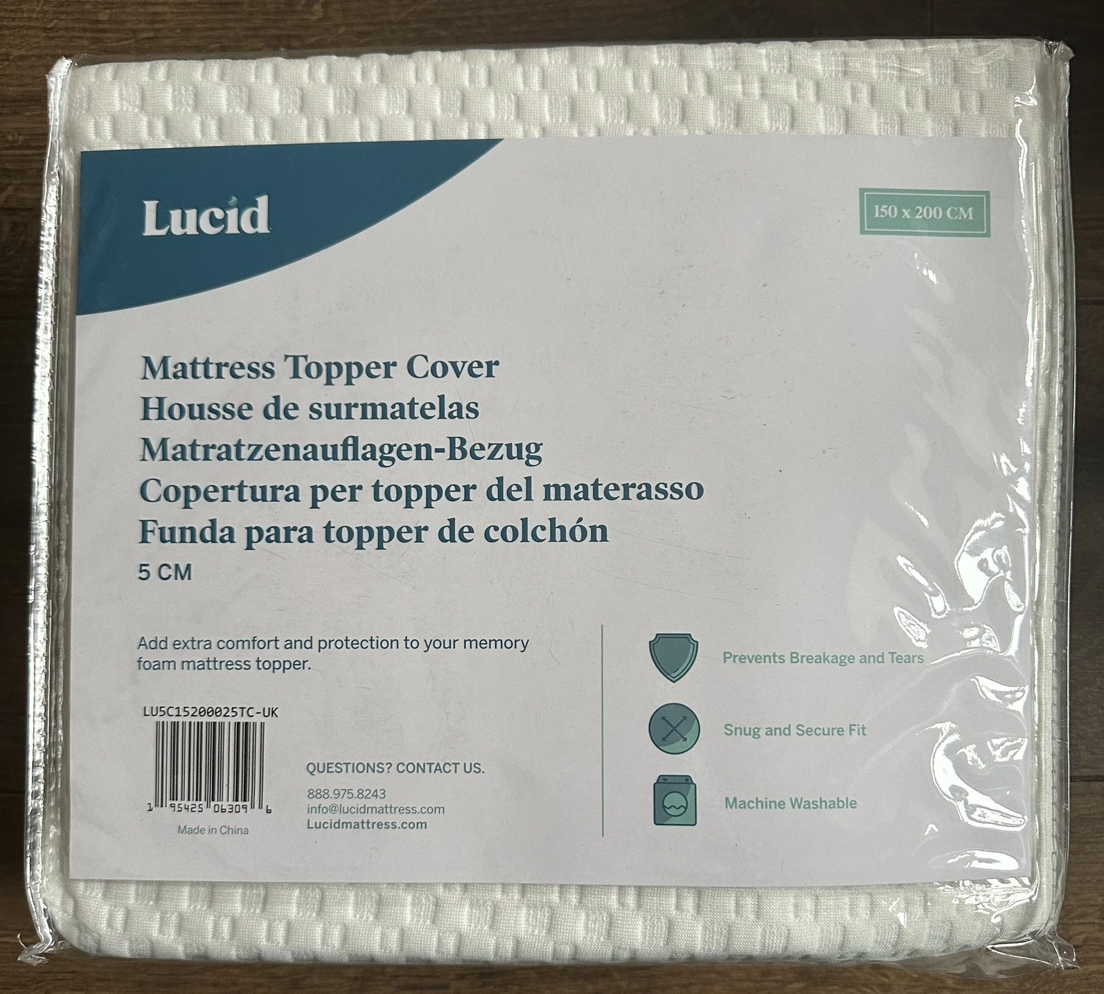 Lucid Mattress Topper Cover only – 150x200cm & 5cm deep (king size) New Sealed