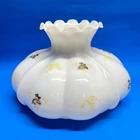 VTG White Milk Glass Ribbed Melon HP Ruffled Top Student Lamp Shade 7" Fitter EC