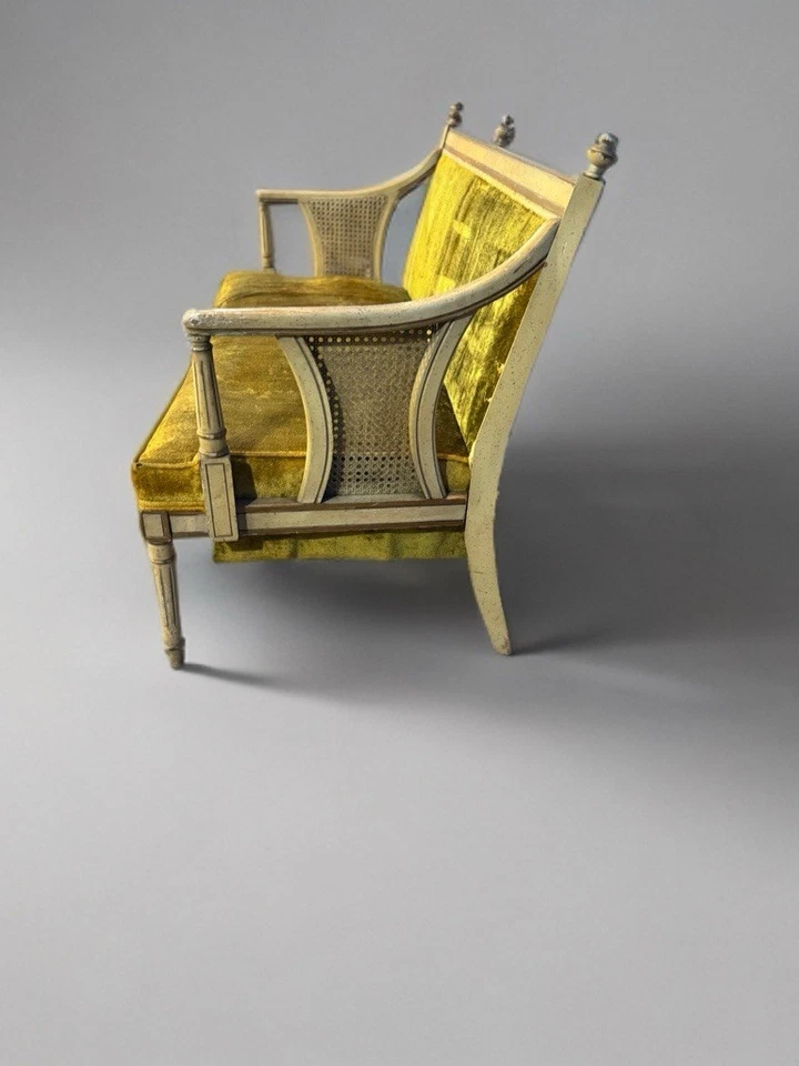 Винтажный Louis XVI Hollywood Regency Settee золото зеленый бархат трости диван читать - Изображение 4 из 4