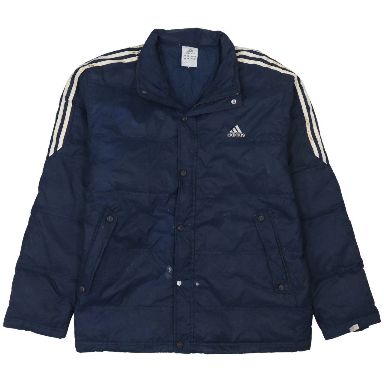 Adidas Mens Puffer Jacket Navy Blue Firebird Three Stripe Insulated Coat XXL