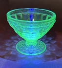 VTG Jeannette Glass WINDSOR DIAMOND Green Low Footed Sherbet Uranium UV Light