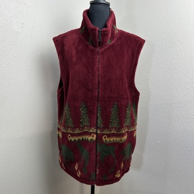 Glacier Gear Outdoor Vest Women's Medium Maroon Animals & Trees Outdoor Zip Up