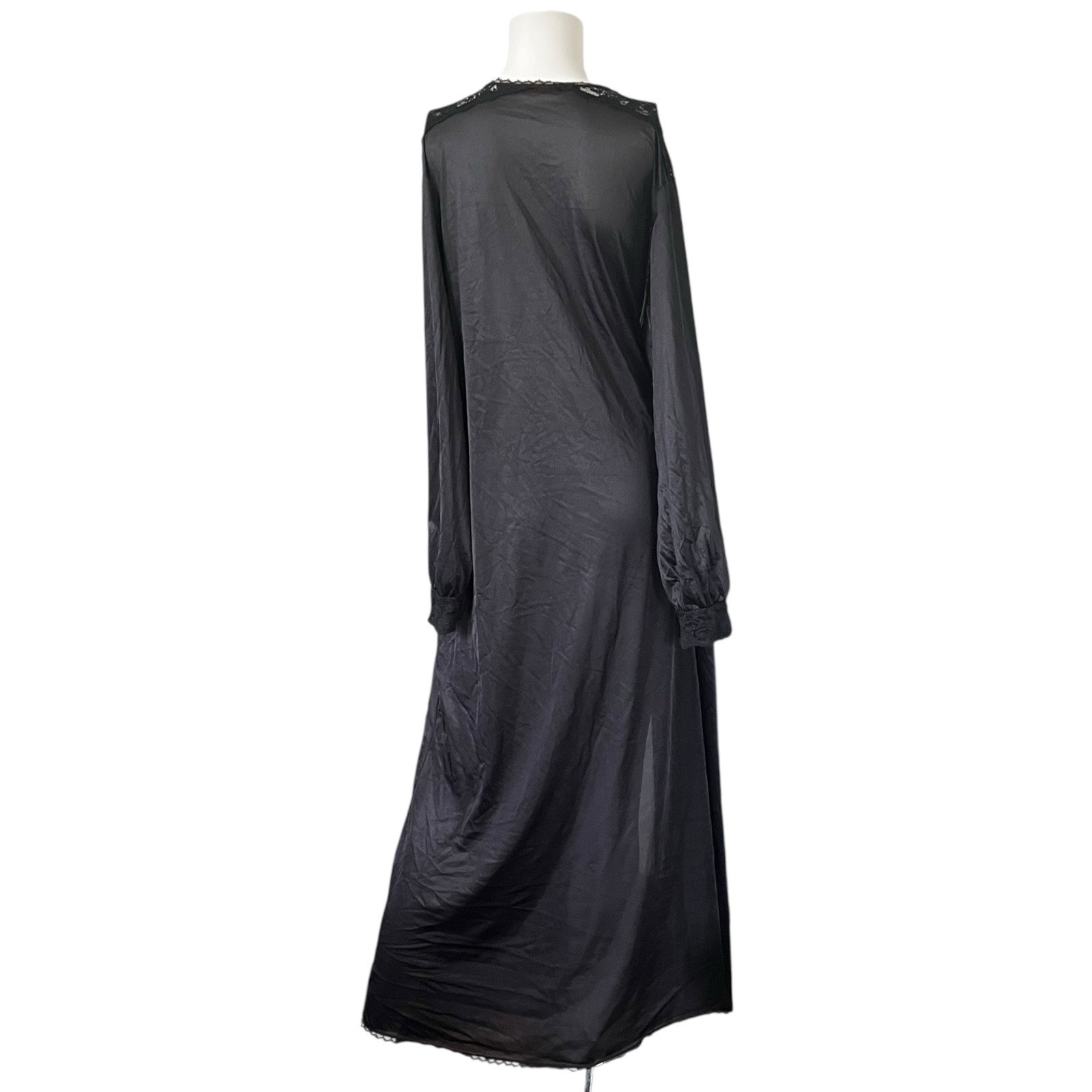 Vintage Sans Souci Black Nylon Robe Womens Size Medium M