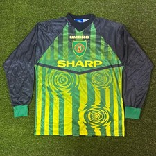 UMBRO M.U. 90s Peter Schmeichel Jersey M Green/Black Good Condition