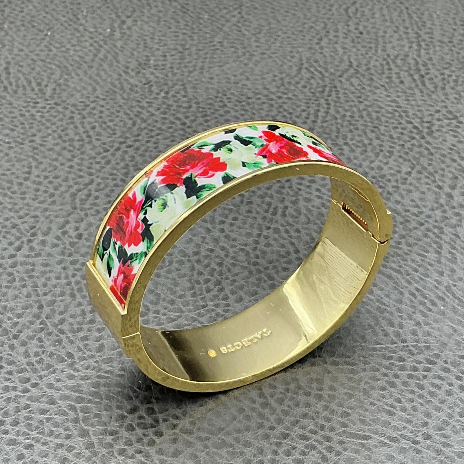 Talbots Enamel Hinged Bangle Bracelet Floral Red … - image 3