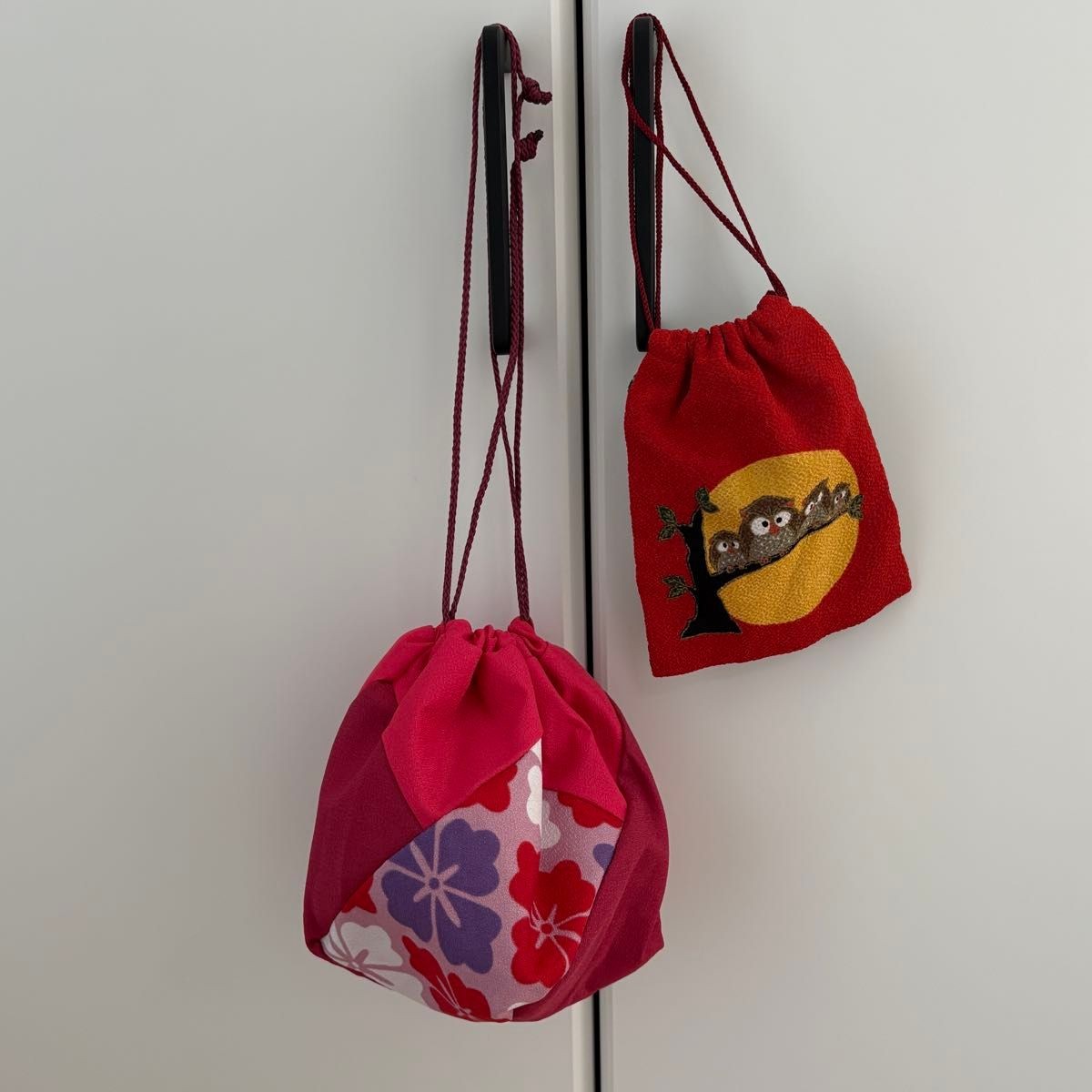 Drawstring pouch Japanese pattern flower owl set … - image 2