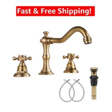 Elegant 2 Handle Widespread Faucet in Antique Brass with Matching Drain Assembly