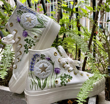 Embroidered Floral Platform Sneakers: Custom Wedding Converse - Handmade