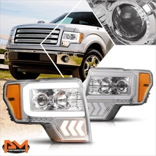 For 09-14 Ford F150 LED DRL+Arrow Signal Lamp Projector Headlights Chrome/Amber