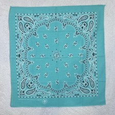Vintage Wamcraft Bandana Teal Paisley USA Made Western Selvedge 22  x20.5  