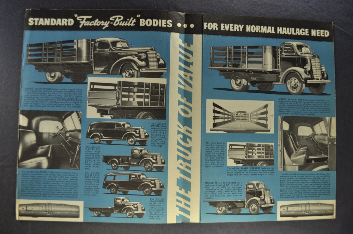 1940 GMC AC AF-300 COE Truck Brochure Folder Stake Flatbed Nice