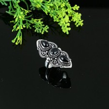 Natural Black Onyx Gemstone Handmade 925 Sterling Silver Ring Size 6 N188