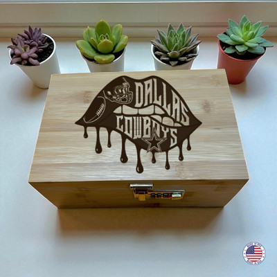 Dallas Cowboys Helmet Design Stash Box   Bamboo Locking Box with Tray