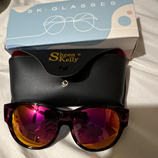 Sheen Skelly SK. GLASSES Women?s Oversized Purple Frame Pink Mirror Sunglasses