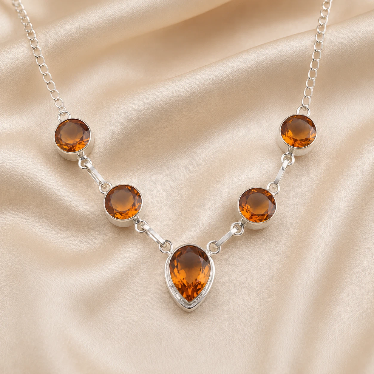 Citrine Gemstone 925 Sterling Silver Handmade Necklace 16-18" Gift For Wedding