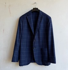 Boggi Milano Navy Blue Checkered Two Button Classic Blazer
