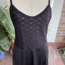 Vintage Sz M Vanity Fair Sheer Black Stretch Lace Nylon Slip Lingerie Dress