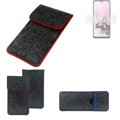 Filz Hülle für Sharp Aquos V6 5G dunkelgrau roter Rand Case Tasche Schutz Hül