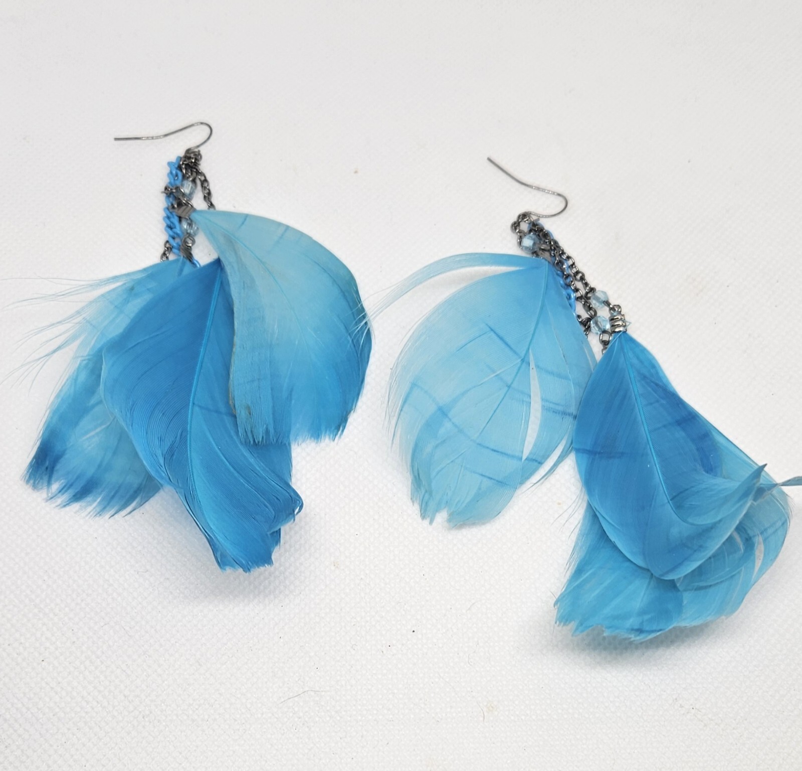 Blue Feather Dangling Earrings - image 2