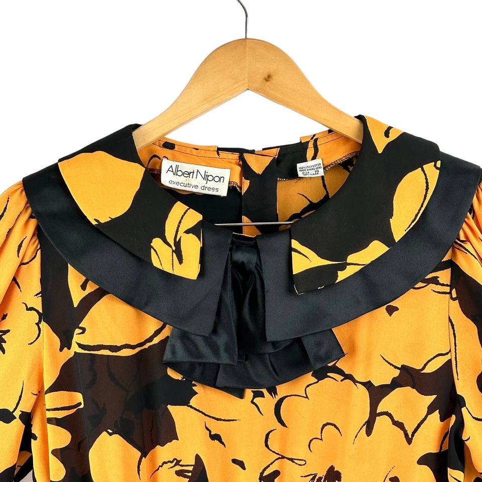 Vestido Vintage Albert Nipon Feminino 10 Secretário Executivo Laço Floral Retrô Anos 1980 - Imagem 3 de 4