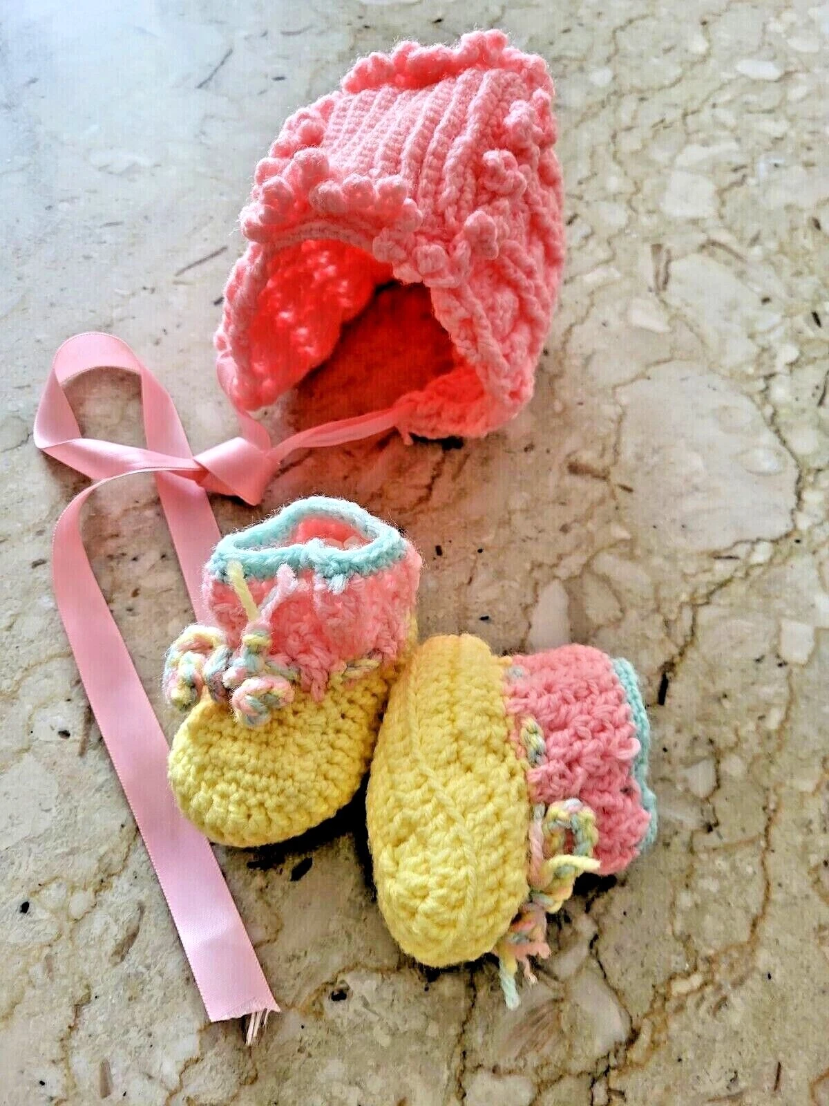 Baby Gift Handmade 2 Pairs of Vintage Baby Booties AND a Baby Bonnet NEW!