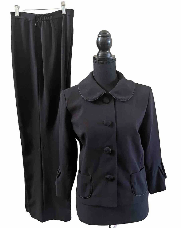 Traje Pantalón R&M Richards Negro Cuello Peter Pan Chaqueta Talla 10 Traje de Iglesia Nuevo con Etiquetas Foto 2 de 4