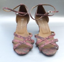 Preowned Red Black Glitter Animal Print Latin Salsa Dance Shoes Size 7 Ladies Wo